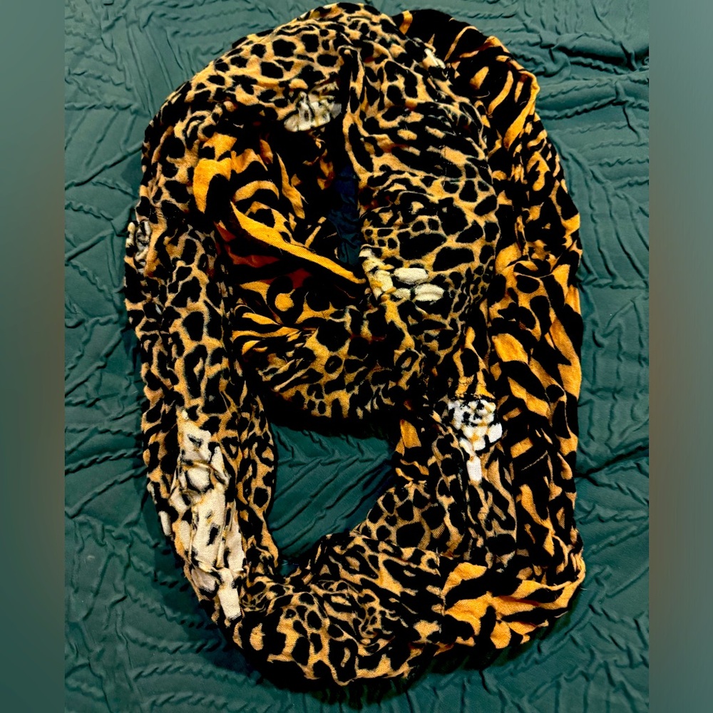 Express flowy wrap infinity scarf in animal print